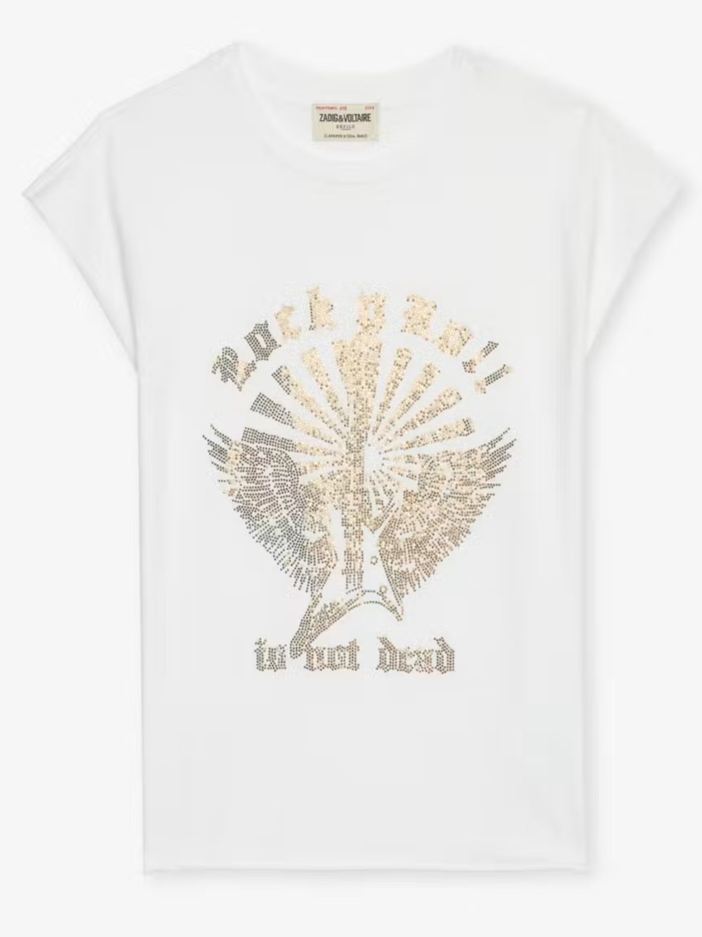 Zadig & Voltaire Cloe Rock’n Roll Rhinestone Graphic Tee NWT Size Small White - Picture 7 of 10
